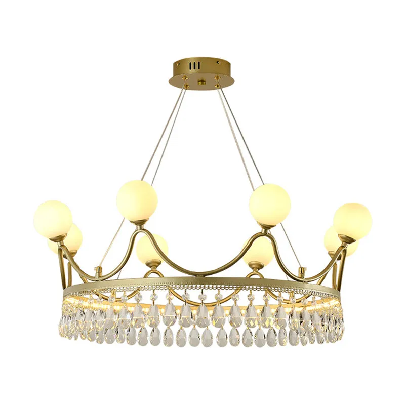 Contemporary Gold Crown Chandelier - Elegant 6/8-Light Crystal Ceiling Fixture
